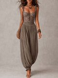 Carla • Conjunto de bandeau de encaje gris y pantalones harem de algodón