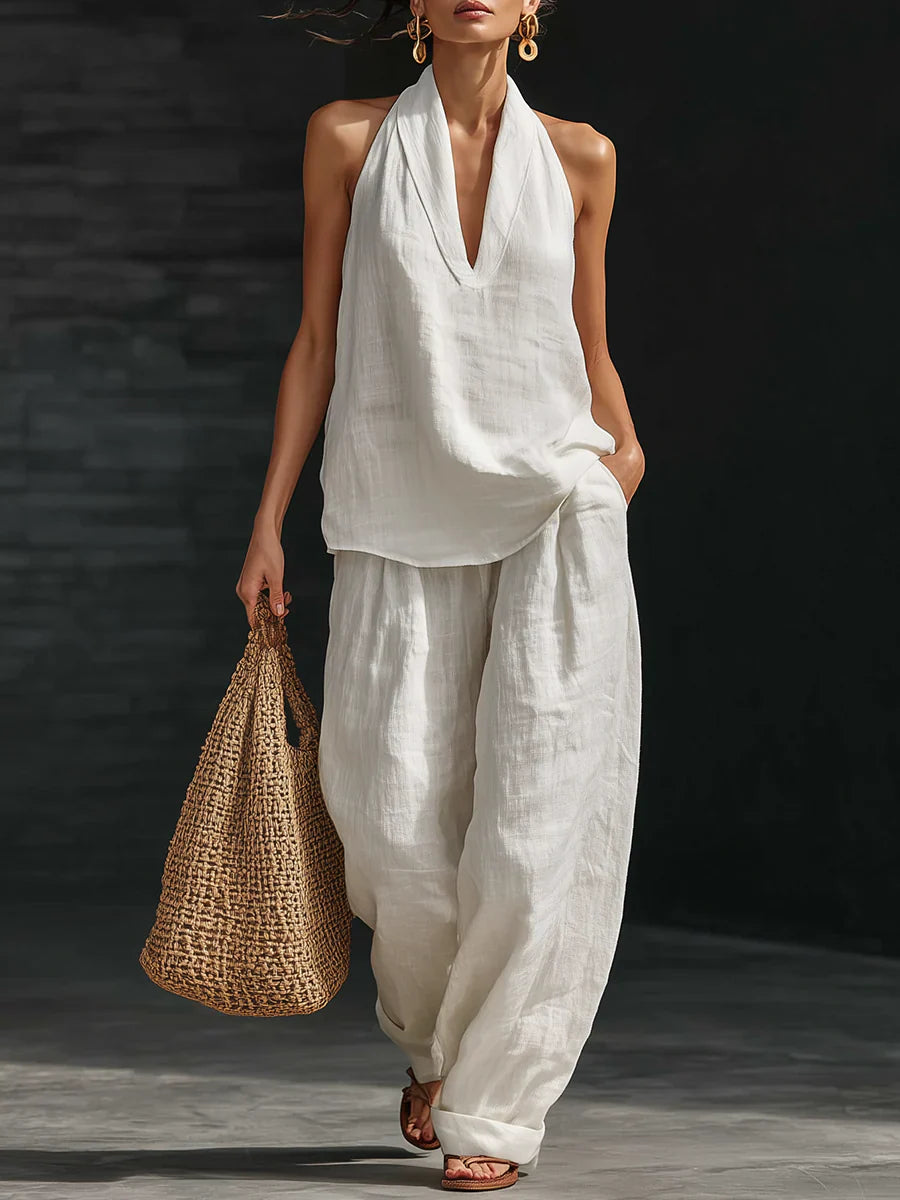 Conjunto sin mangas con pantalón de pierna ancha