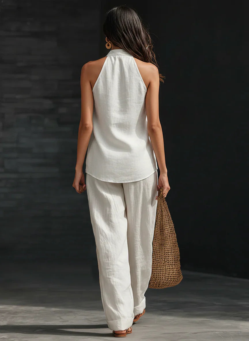 Conjunto sin mangas con pantalón de pierna ancha