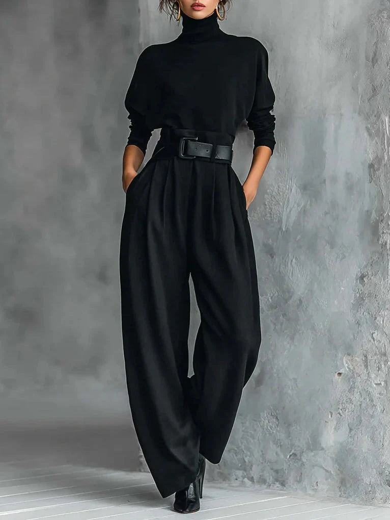Conjunto de dos piezas negro con cinturón